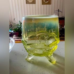 Vintage Northwood Vaseline Glass Vase, UV Reactive